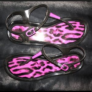 Jimmy Choo black and hot pink jelly sandals 37